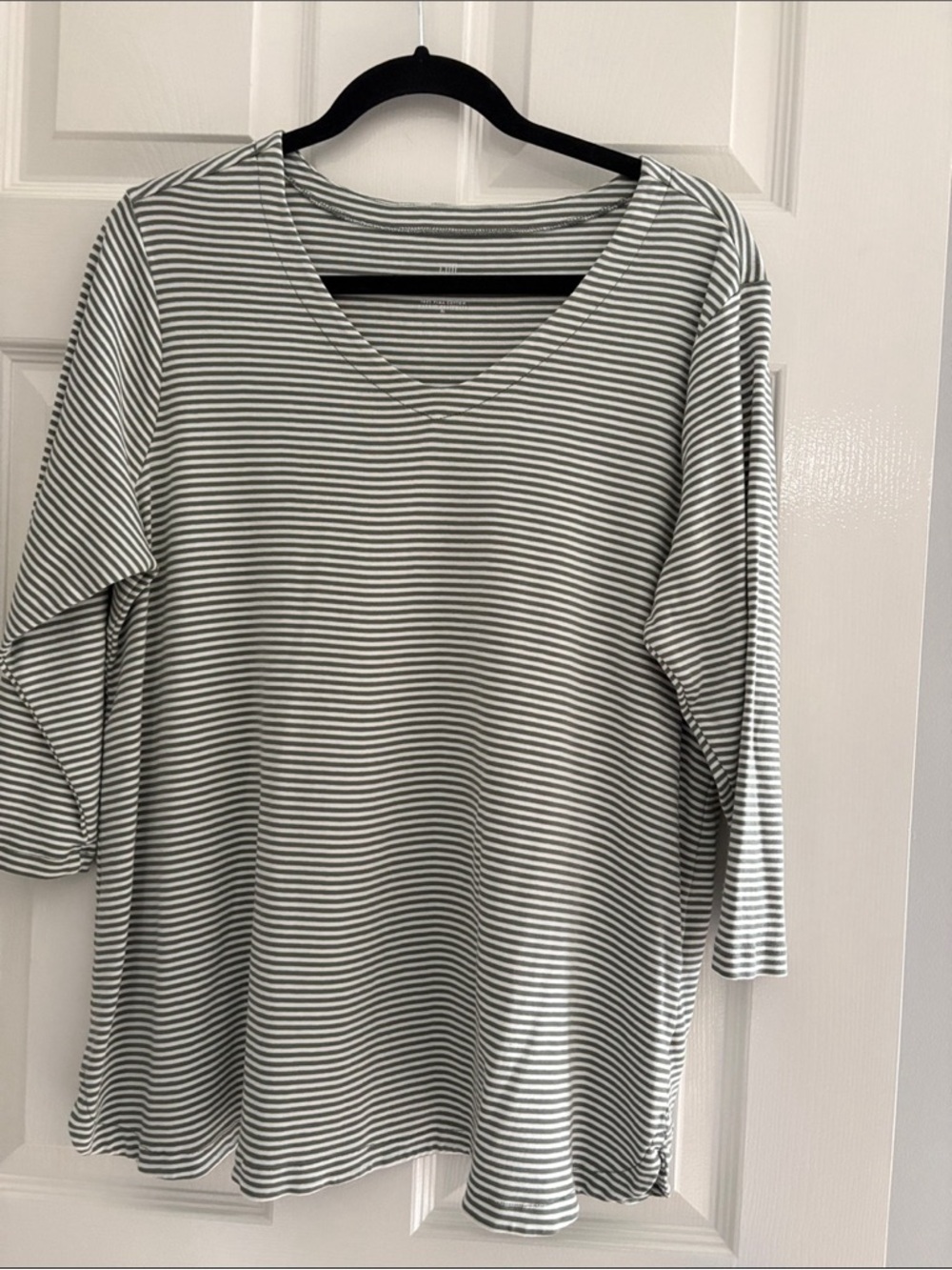 J. Jill Striped V-Neck Long Sleeve Top - Green & White